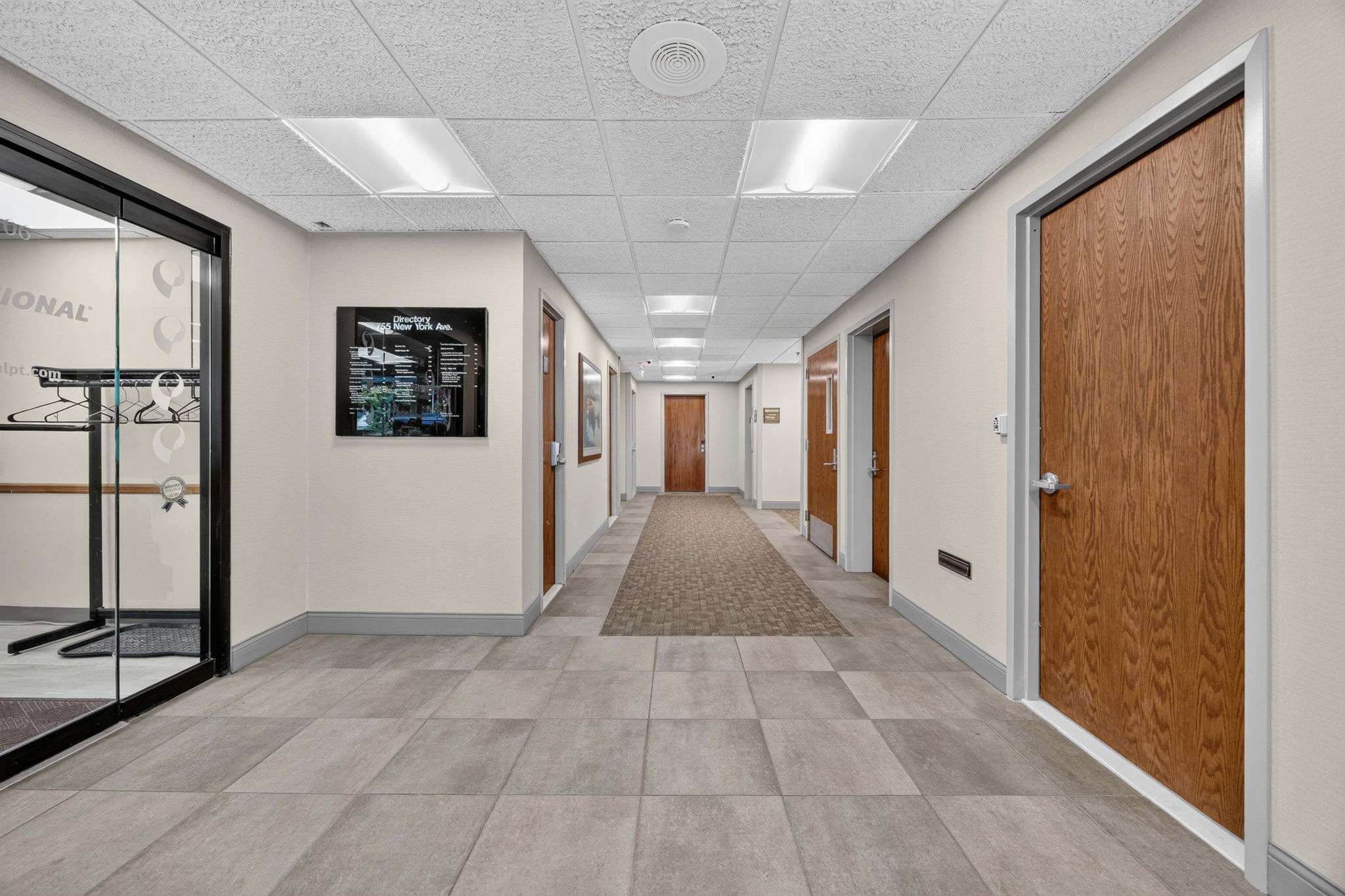 Renovated common corridor with a polished professional finish